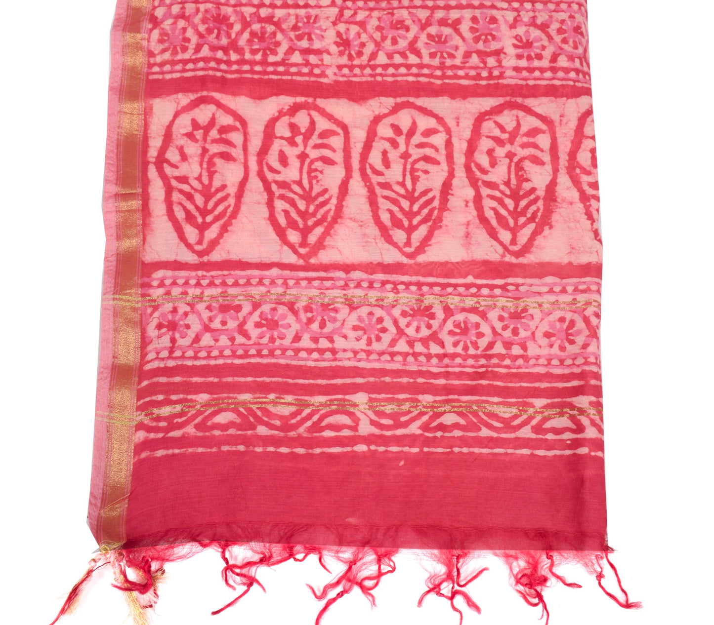 Sushila Vintage Batik Printed Dupatta Pure Cotton Silk Pink Long Stole Hijab