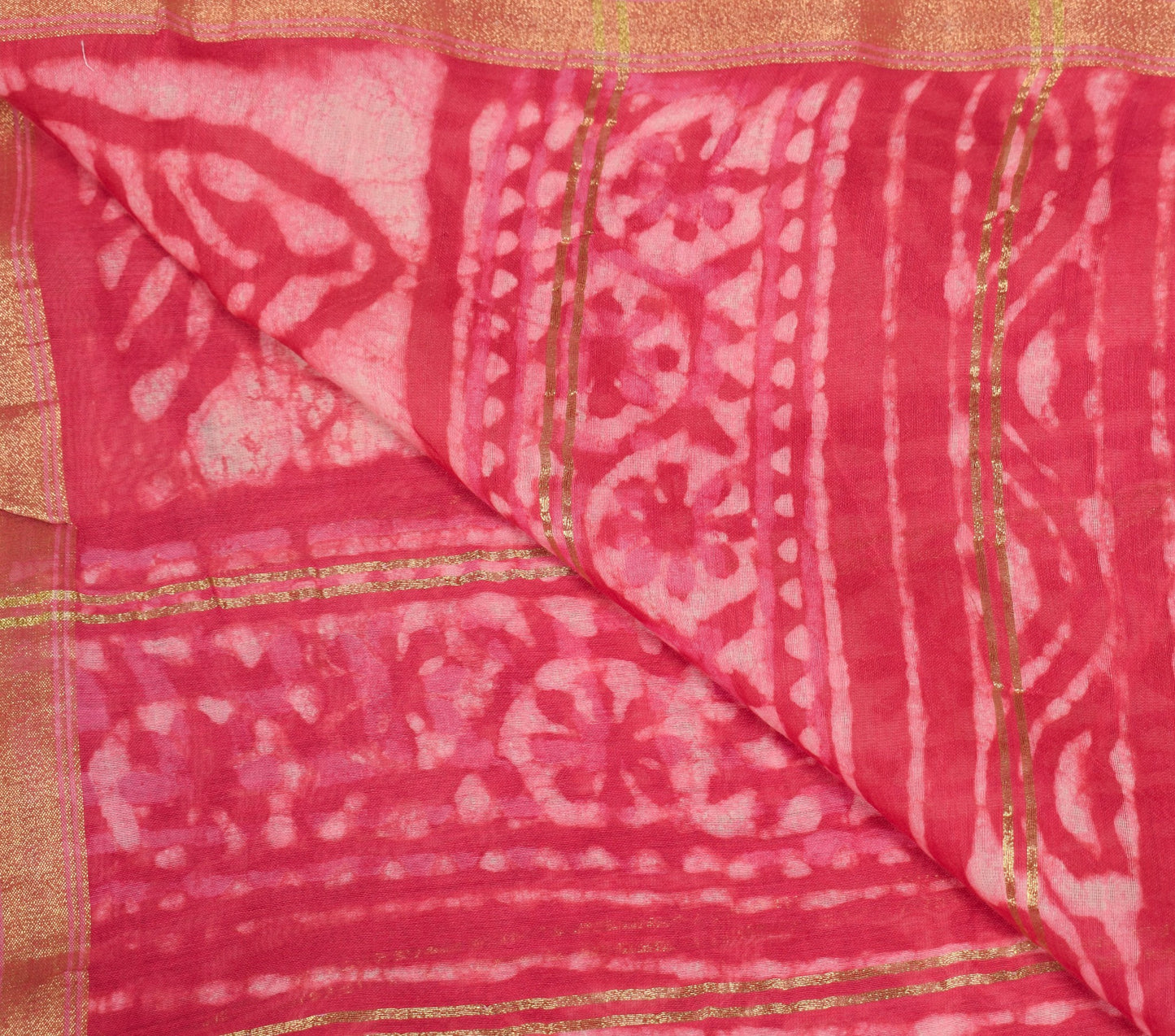 Sushila Vintage Batik Printed Dupatta Pure Cotton Silk Pink Long Stole Hijab