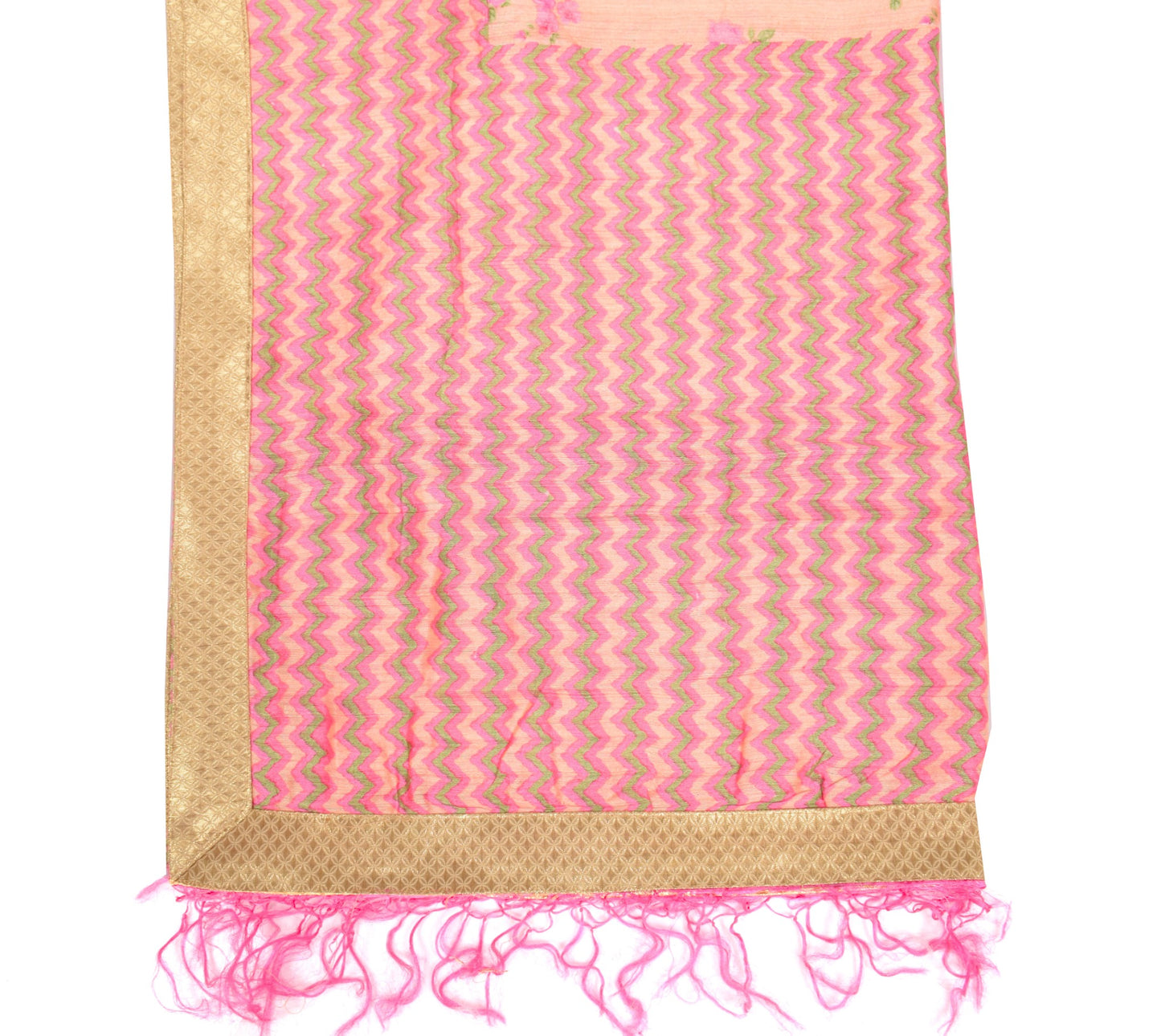 Sushila Vintage Peach Dupatta Hand Print with Mirror Border Pure Silk Long Stole