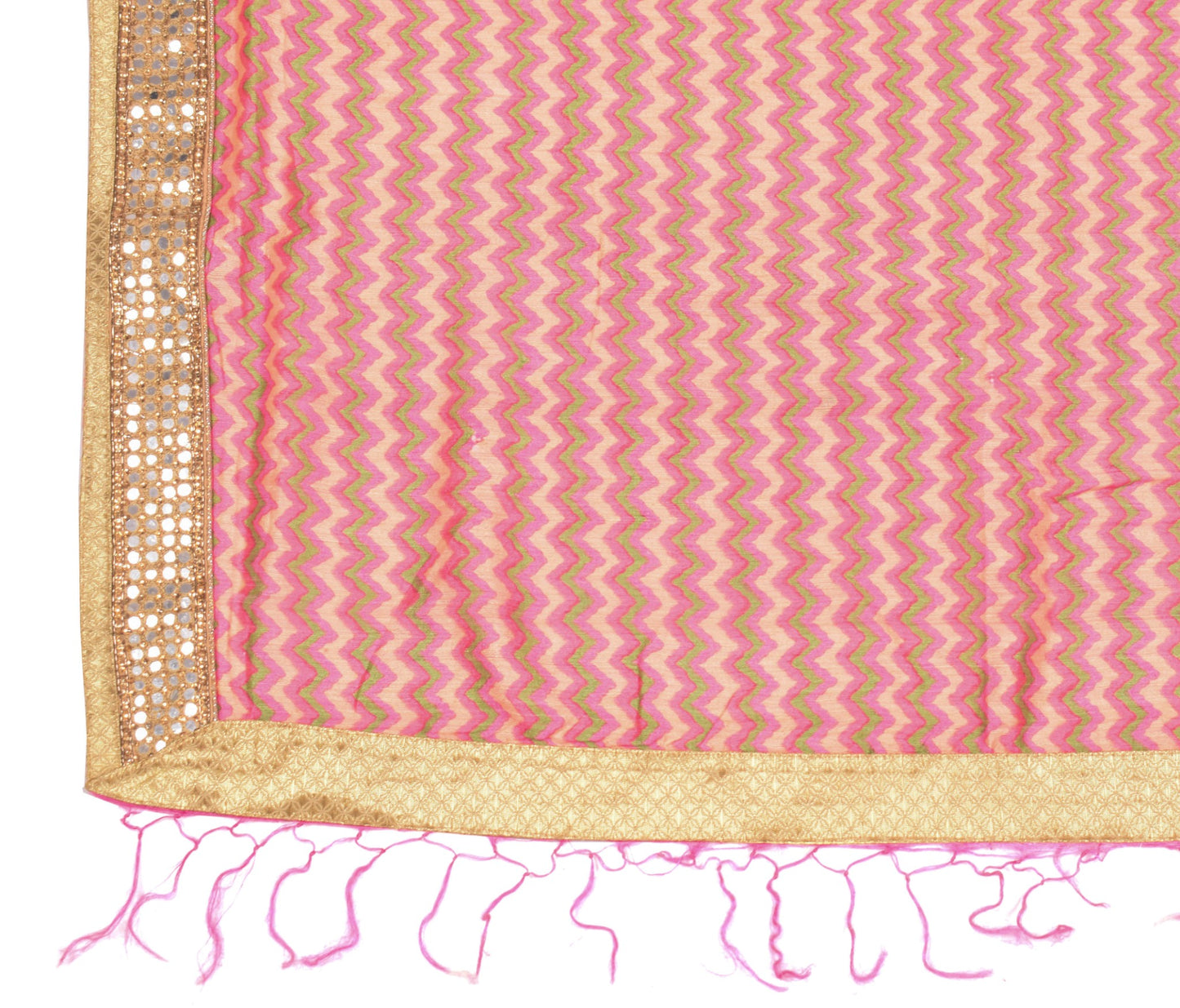 Sushila Vintage Peach Dupatta Hand Print with Mirror Border Pure Silk Long Stole