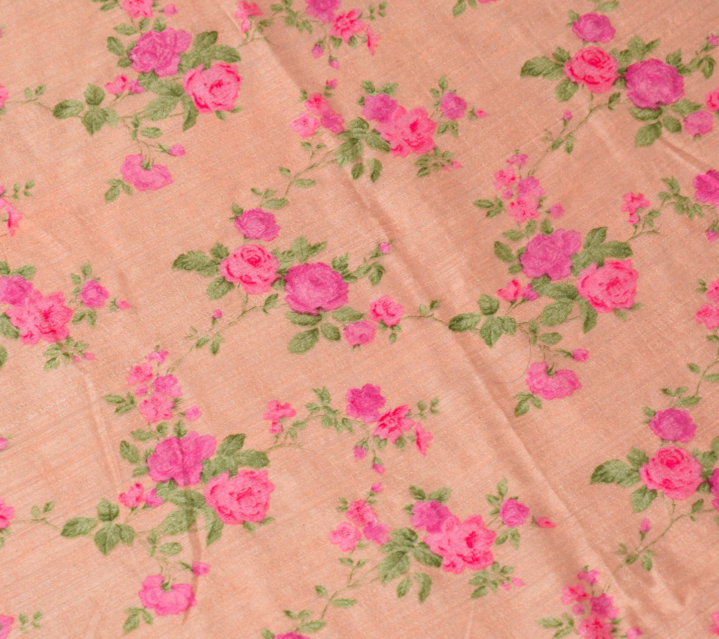 Sushila Vintage Peach Dupatta Hand Print with Mirror Border Pure Silk Long Stole