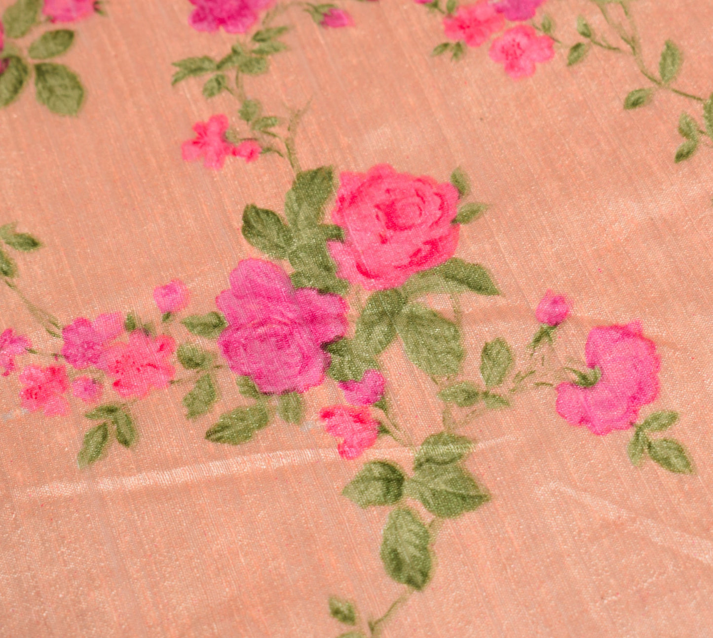 Sushila Vintage Peach Dupatta Hand Print with Mirror Border Pure Silk Long Stole