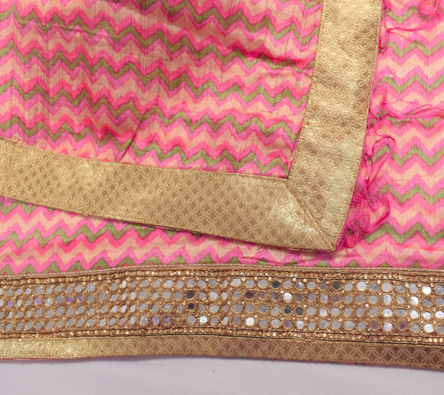 Sushila Vintage Peach Dupatta Hand Print with Mirror Border Pure Silk Long Stole