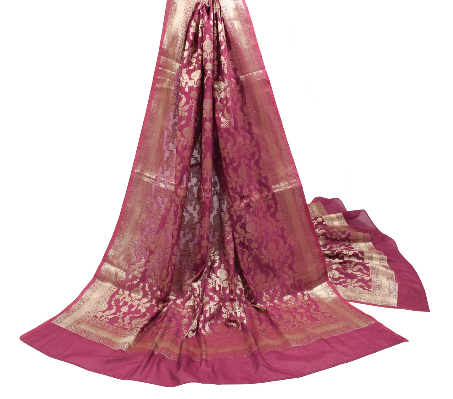 Sushila Vintage Mauve Banarasi Dupatta Pure Cotton Silk Zari Woven Long Stole