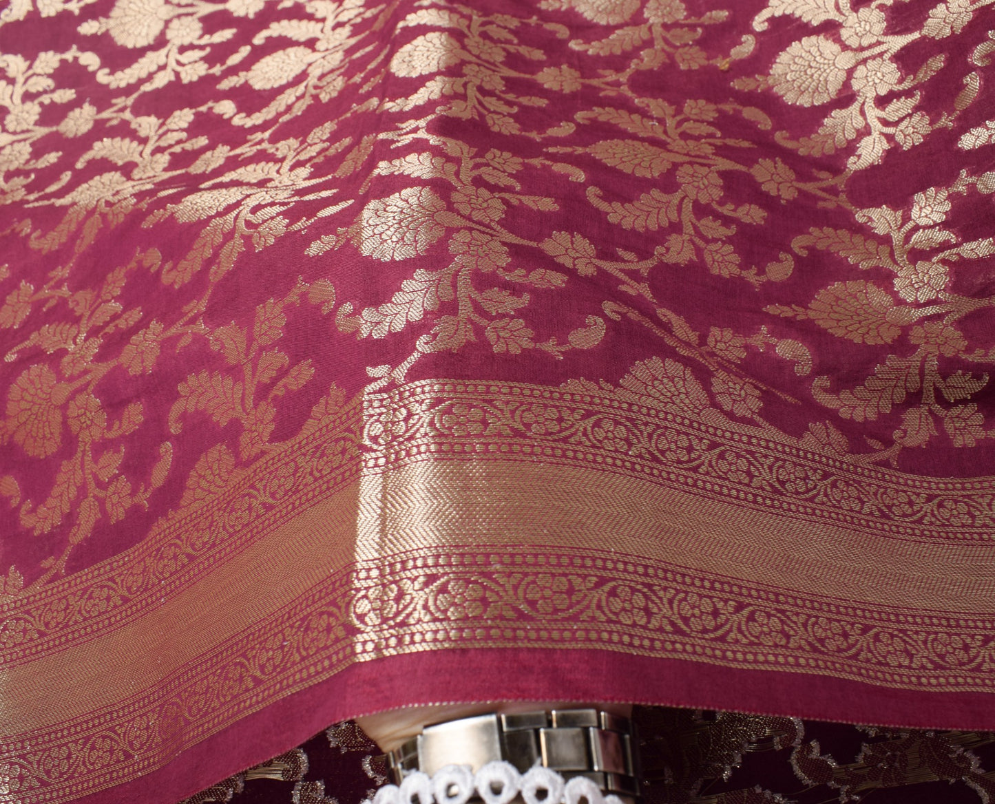 Sushila Vintage Mauve Banarasi Dupatta Pure Cotton Silk Zari Woven Long Stole