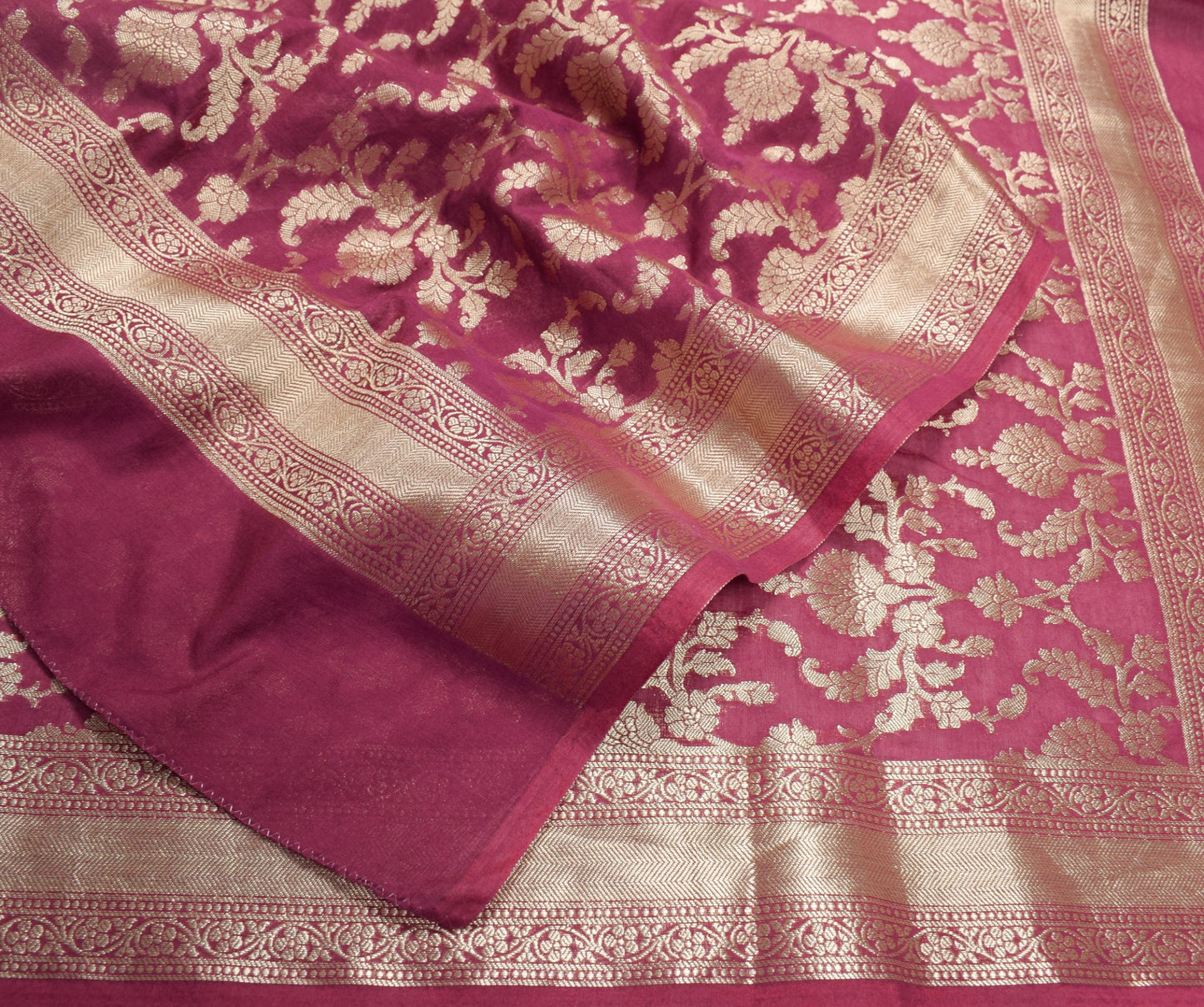 Sushila Vintage Mauve Banarasi Dupatta Pure Cotton Silk Zari Woven Long Stole