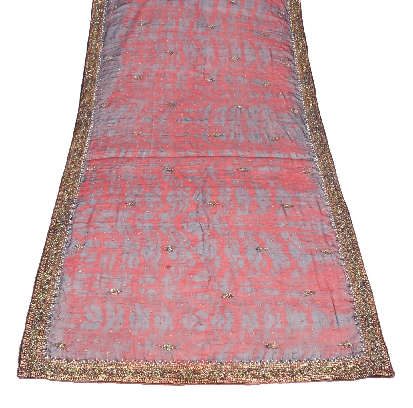 Sushila Vintage Tie-Dye Dupatta Pure Chiffon Glass Beads Embroidered Long Stole