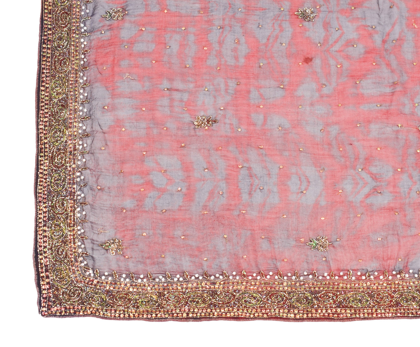 Sushila Vintage Tie-Dye Dupatta Pure Chiffon Glass Beads Embroidered Long Stole