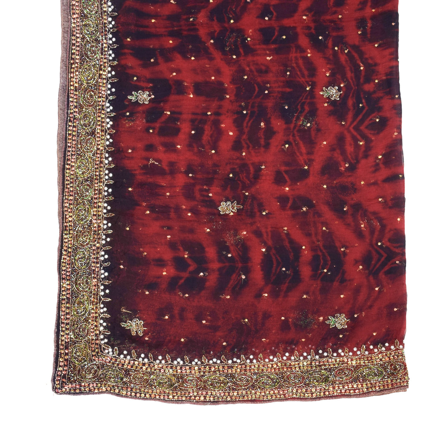 Sushila Vintage Tie-Dye Dupatta Pure Chiffon Glass Beads Embroidered Long Stole