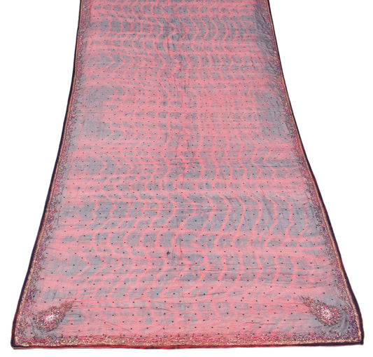 Sushila Vintage Red Black Tie-Dye Dupatta Pure chiffon Hand Beaded Long Stole