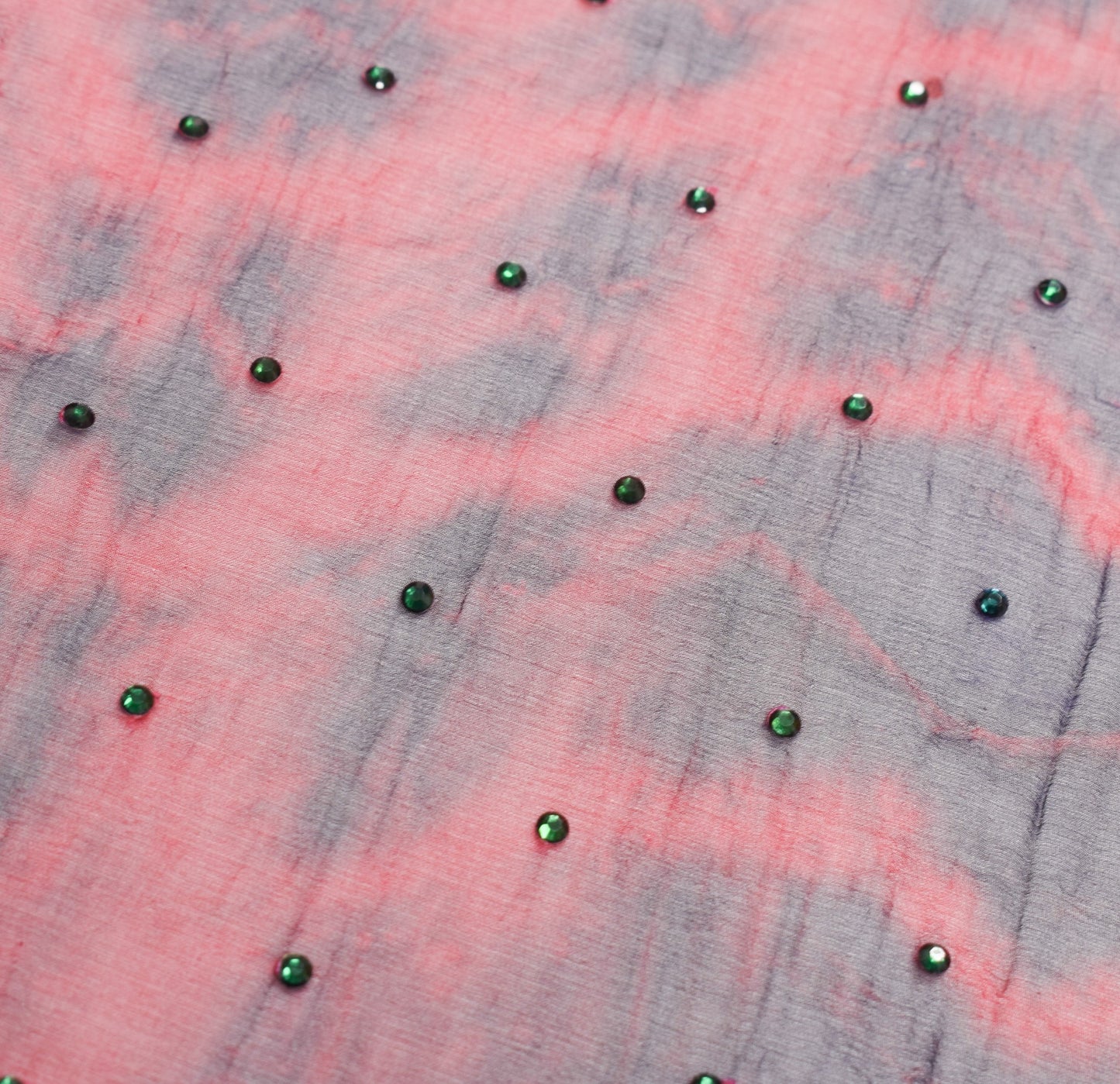 Sushila Vintage Red Black Tie-Dye Dupatta Pure chiffon Hand Beaded Long Stole