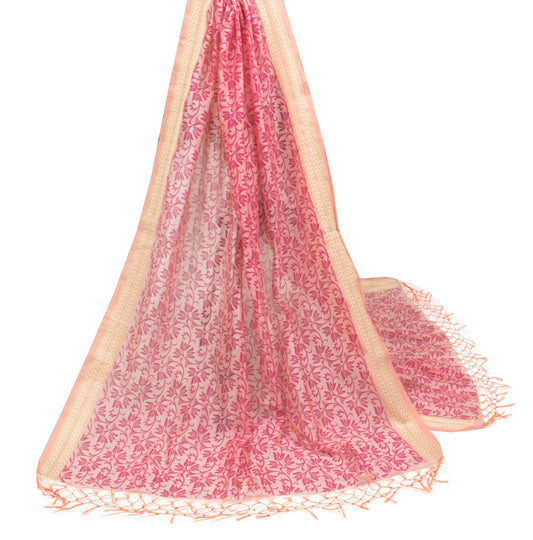 Sushila Vintage Light Pink Floral Dupatta Pure Cotton Silk Printed Long Stole