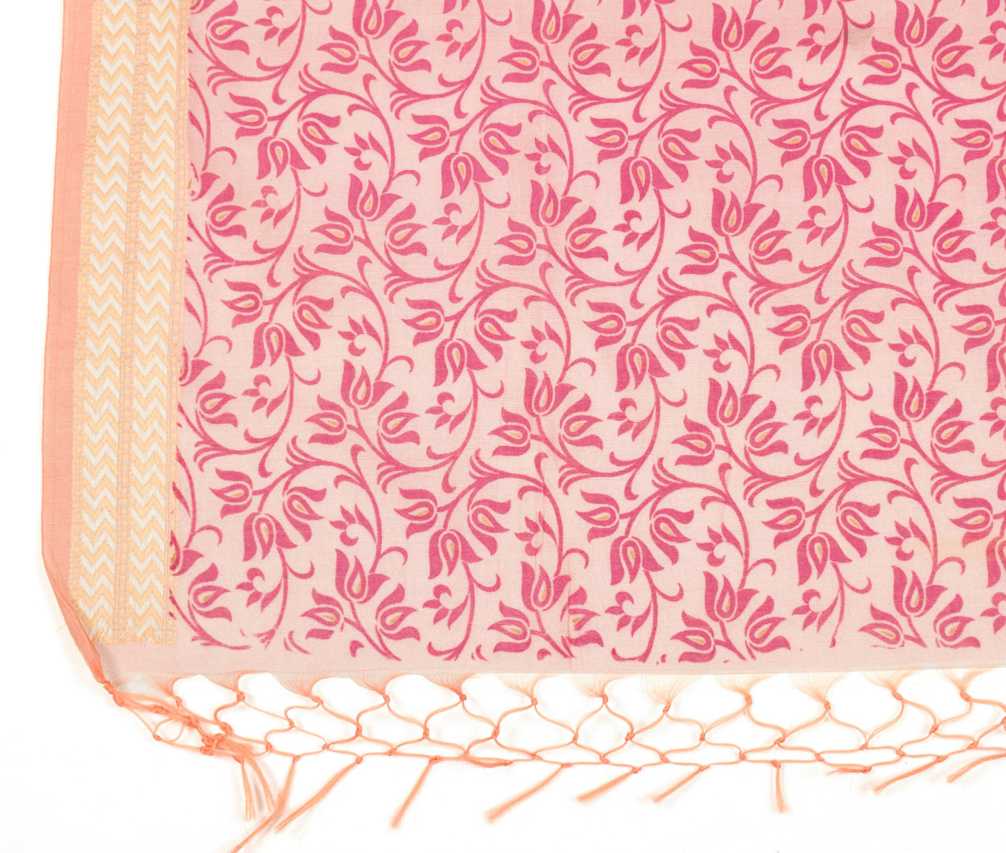 Sushila Vintage Light Pink Floral Dupatta Pure Cotton Silk Printed Long Stole
