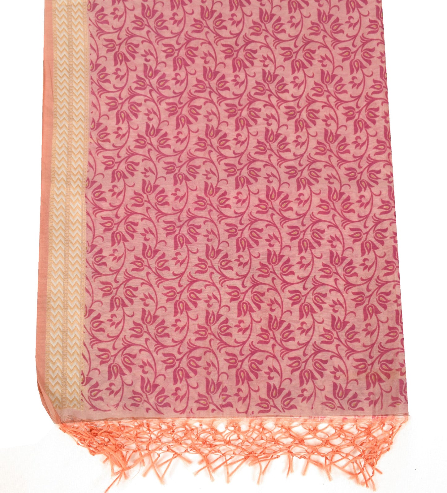 Sushila Vintage Light Pink Floral Dupatta Pure Cotton Silk Printed Long Stole
