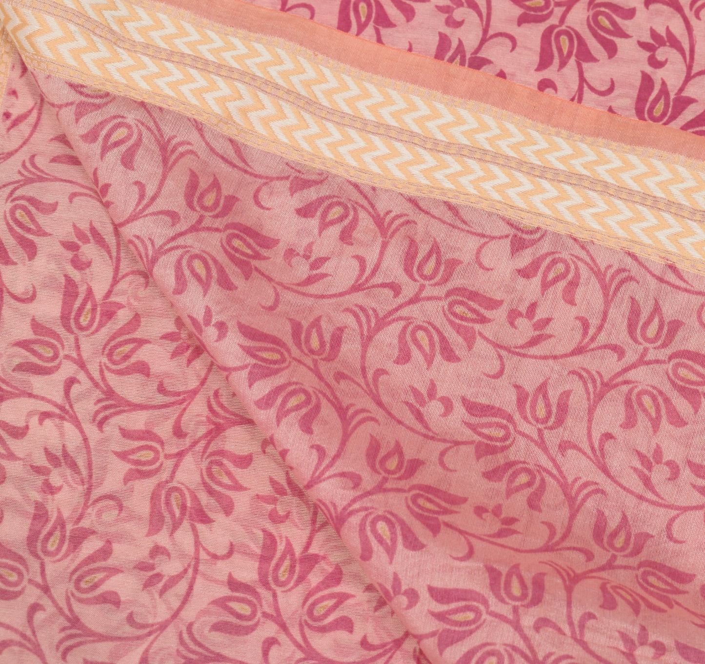 Sushila Vintage Light Pink Floral Dupatta Pure Cotton Silk Printed Long Stole