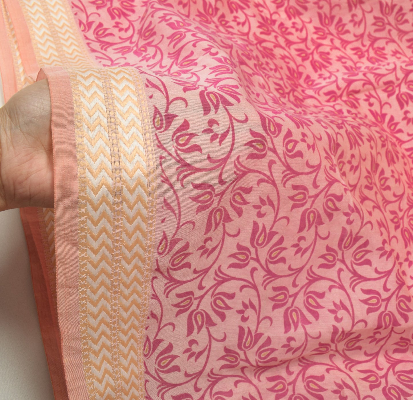 Sushila Vintage Light Pink Floral Dupatta Pure Cotton Silk Printed Long Stole