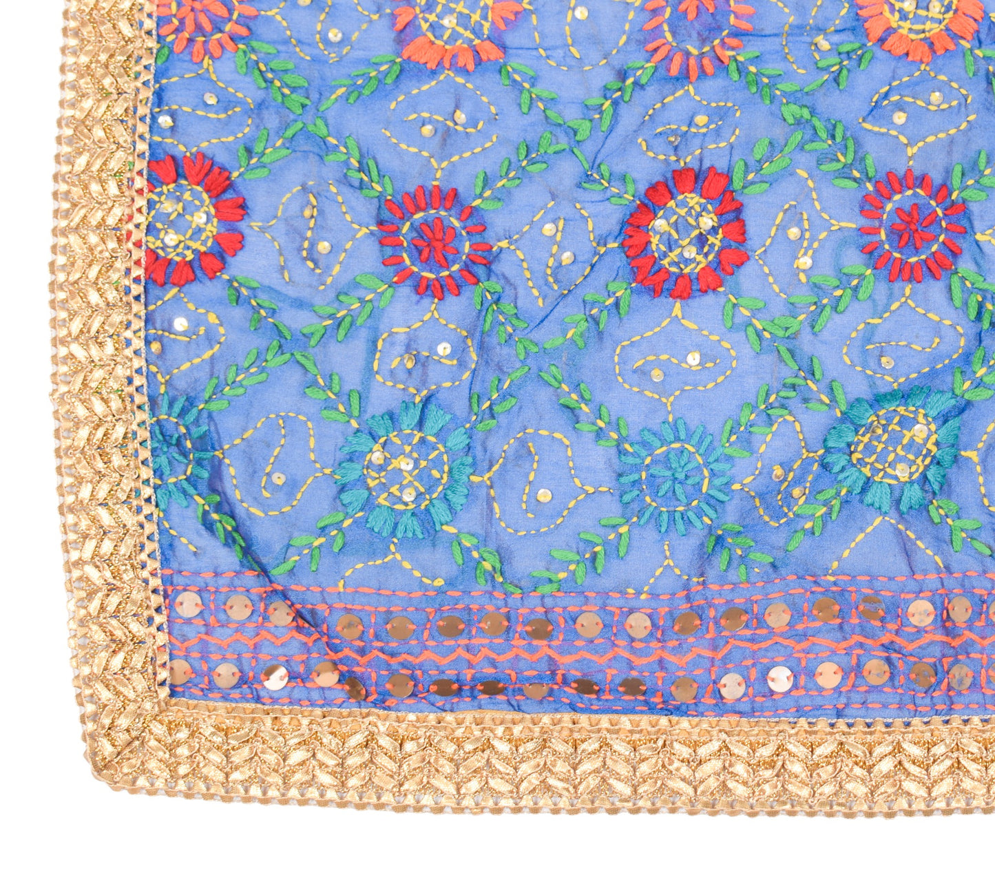 Sushila Vintage Blue Heavy Dupatta Art Silk Handmade Phulkari OOAK Long Stole
