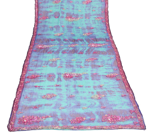 Sushila Vintage Green Tie-Dye Dupatta Pure Chiffon Embroidered Floral Long Stole