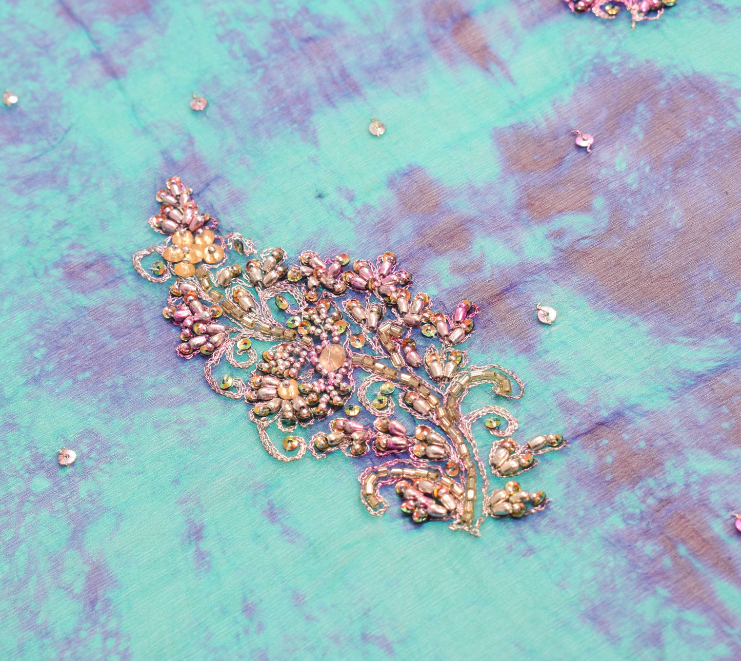 Sushila Vintage Green Tie-Dye Dupatta Pure Chiffon Embroidered Floral Long Stole