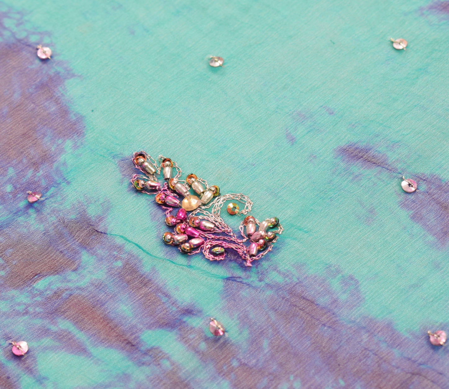 Sushila Vintage Green Tie-Dye Dupatta Pure Chiffon Embroidered Floral Long Stole