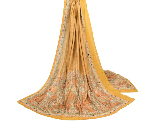 Sushila Vintage Pure Viscose Rayon Dupatta Mustard Printed Soft Wrap Long Stole