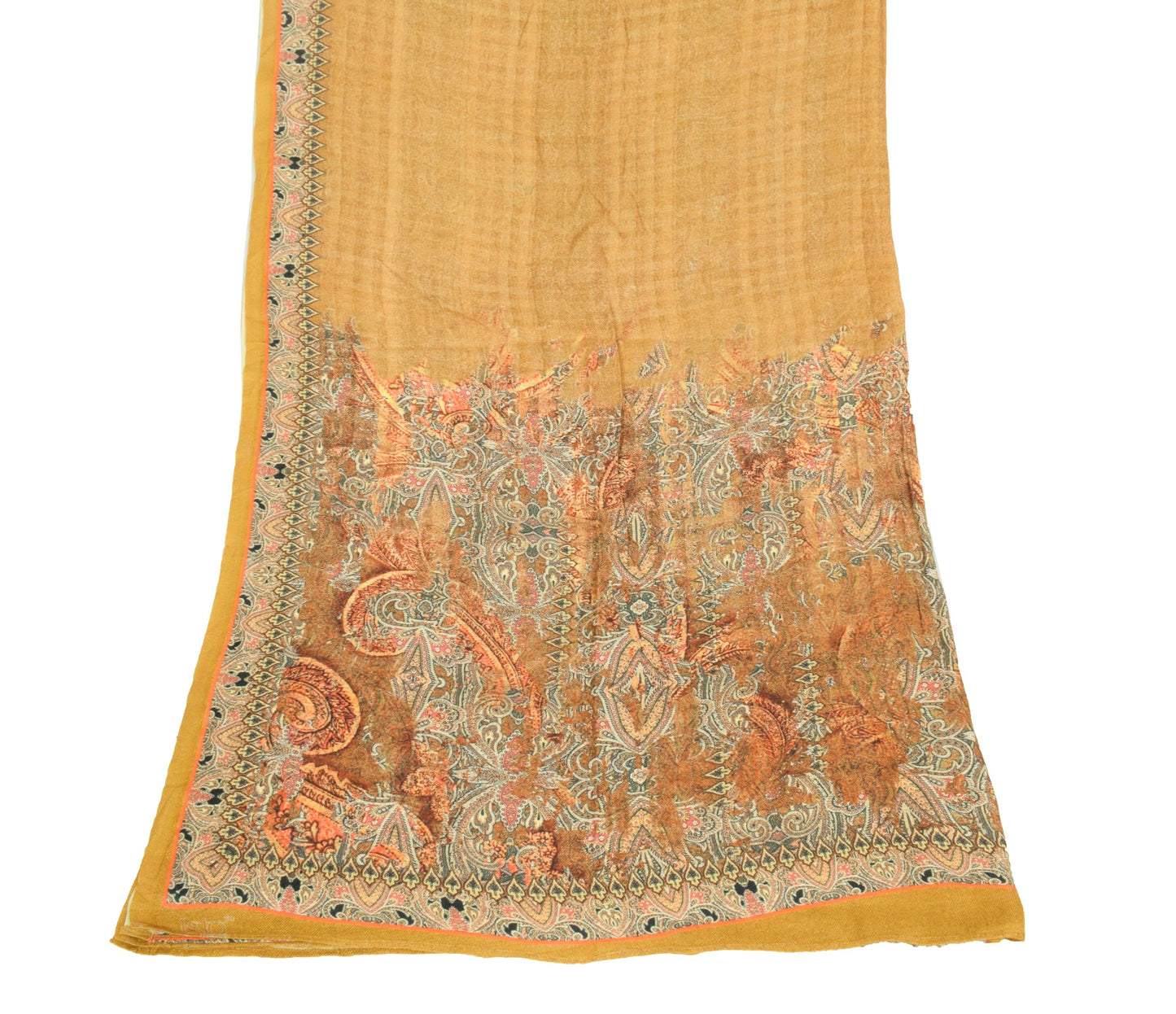 Sushila Vintage Pure Viscose Rayon Dupatta Mustard Printed Soft Wrap Long Stole