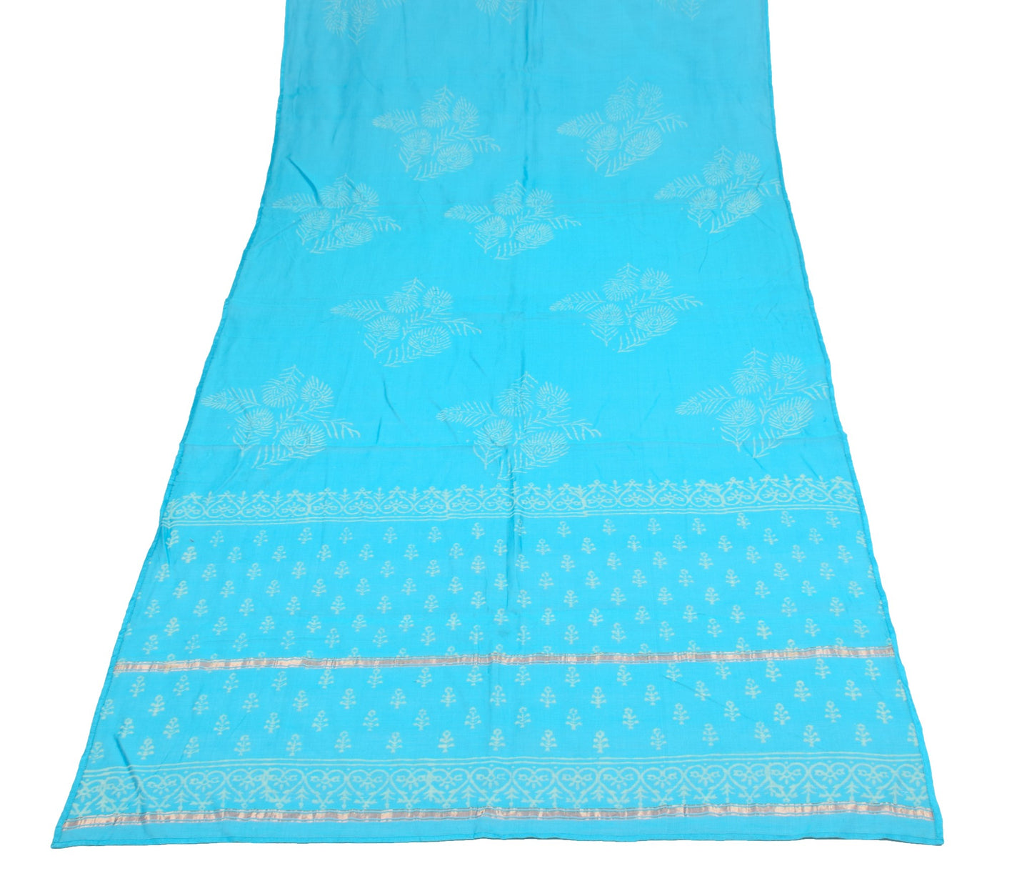Sushila Vintage Pure Cotton Dupatta Turquoise Blue Hand Block Printed Long Stole