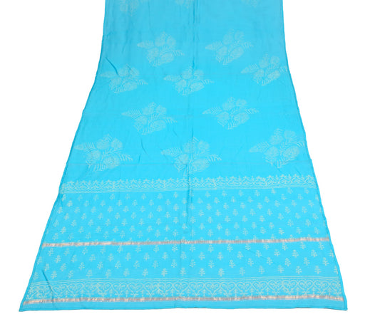Sushila Vintage Pure Cotton Dupatta Turquoise Blue Hand Block Printed Long Stole