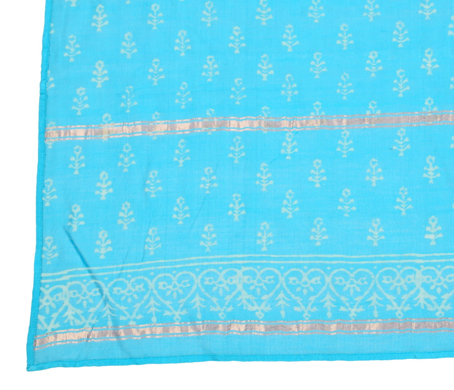 Sushila Vintage Pure Cotton Dupatta Turquoise Blue Hand Block Printed Long Stole