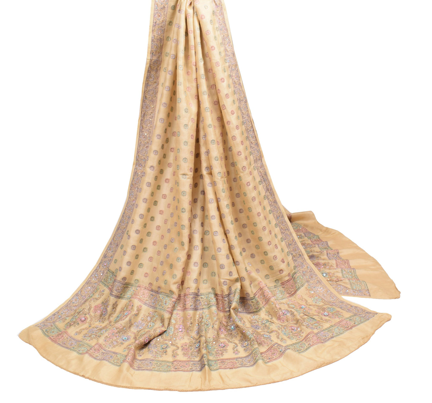 Sushila Vintage Pure Tussar Silk Dupatta Woven Sequins Work Brown Long Stole