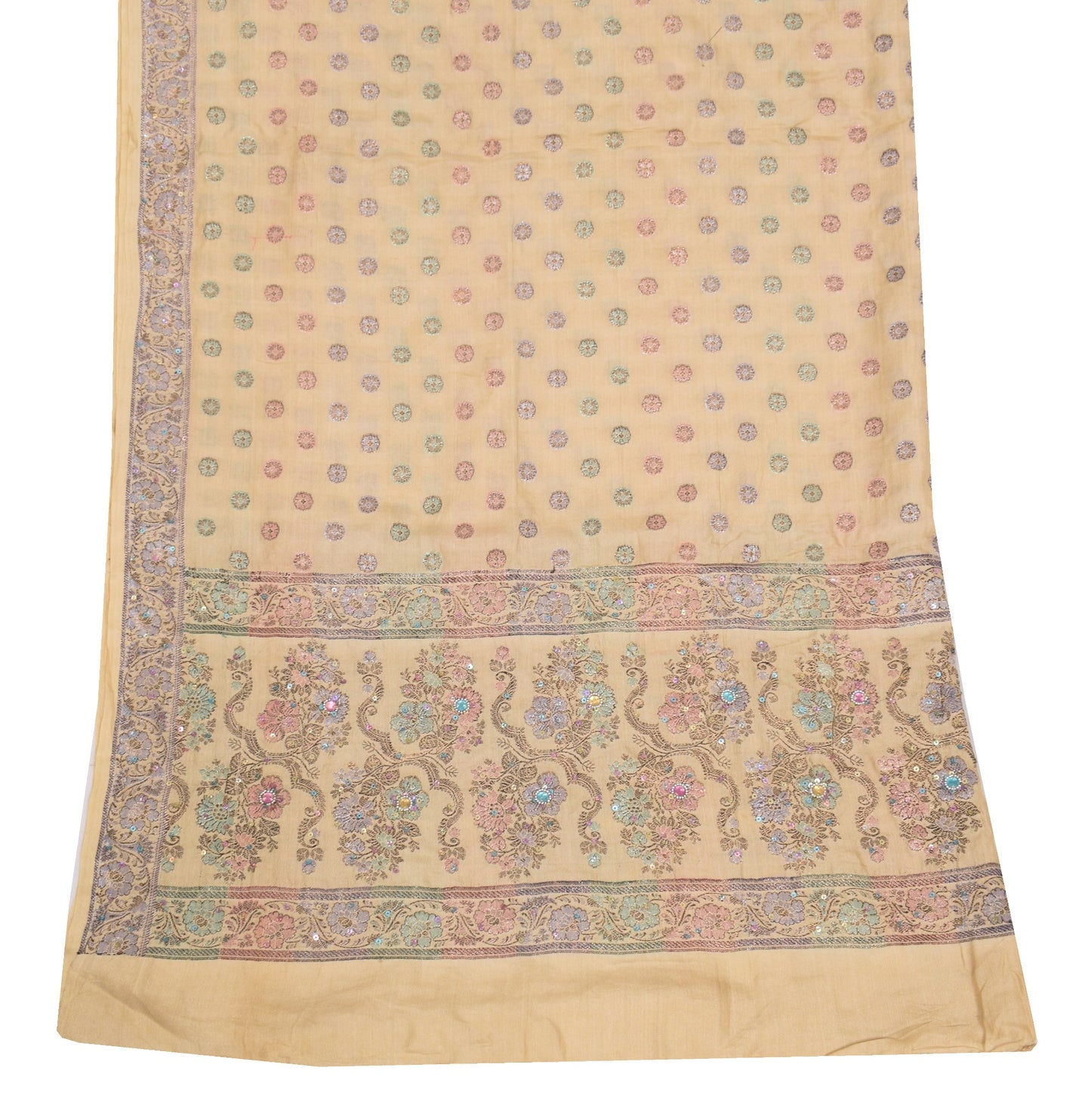 Sushila Vintage Pure Tussar Silk Dupatta Woven Sequins Work Brown Long Stole