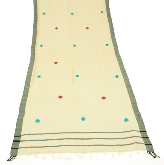 Sushila Vintage Pure Woolen Dupatta Woven Kashmiri Embroidered Cream Long Stole