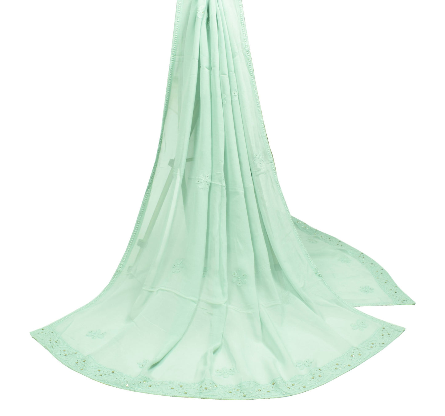 Sushila Vintage Lucknow Chikankari Dupatta Pure Georgette Silk Floral Long Stole