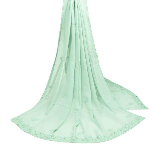 Sushila Vintage Lucknow Chikankari Dupatta Pure Georgette Silk Floral Long Stole