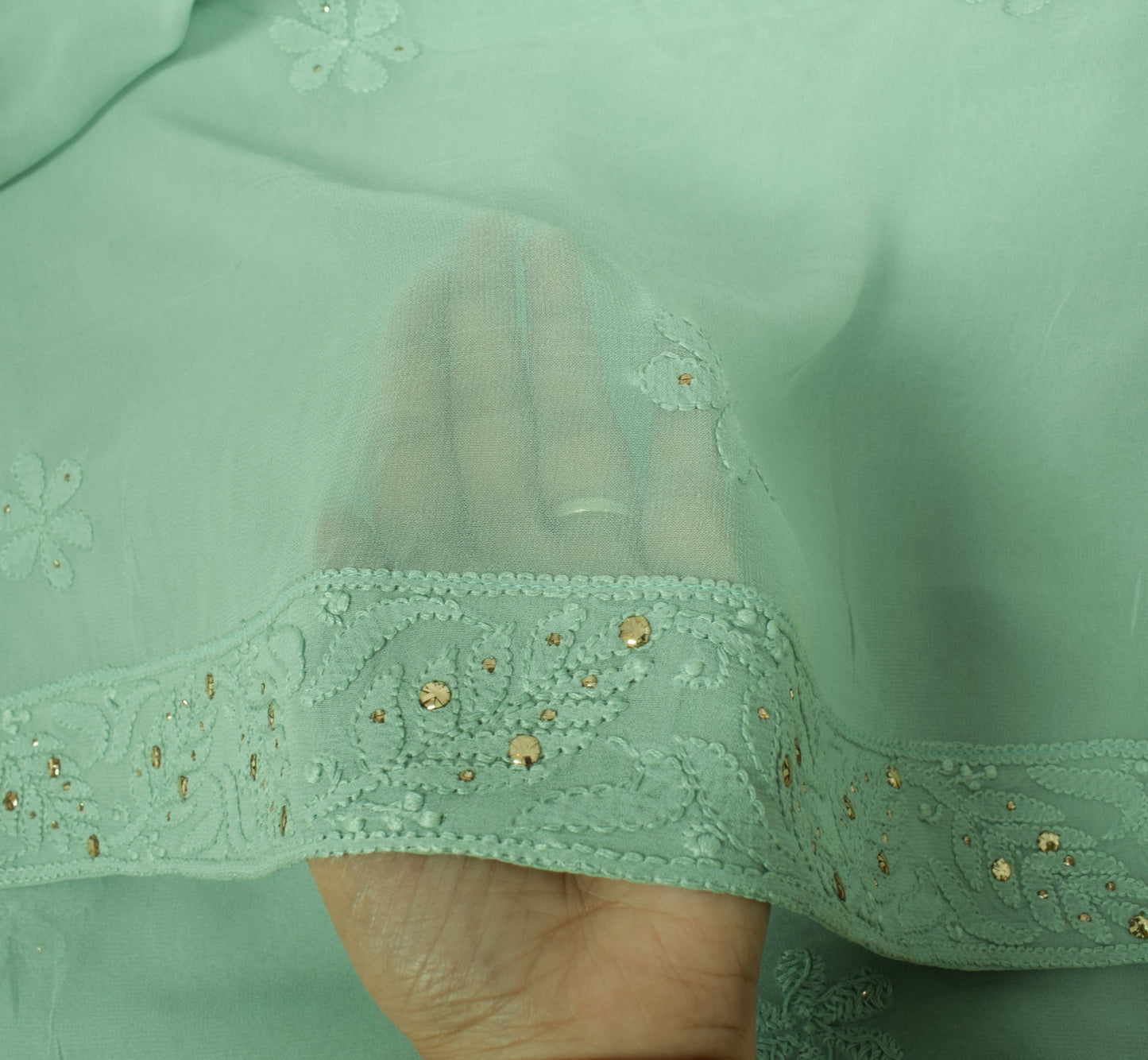 Sushila Vintage Lucknow Chikankari Dupatta Pure Georgette Silk Floral Long Stole