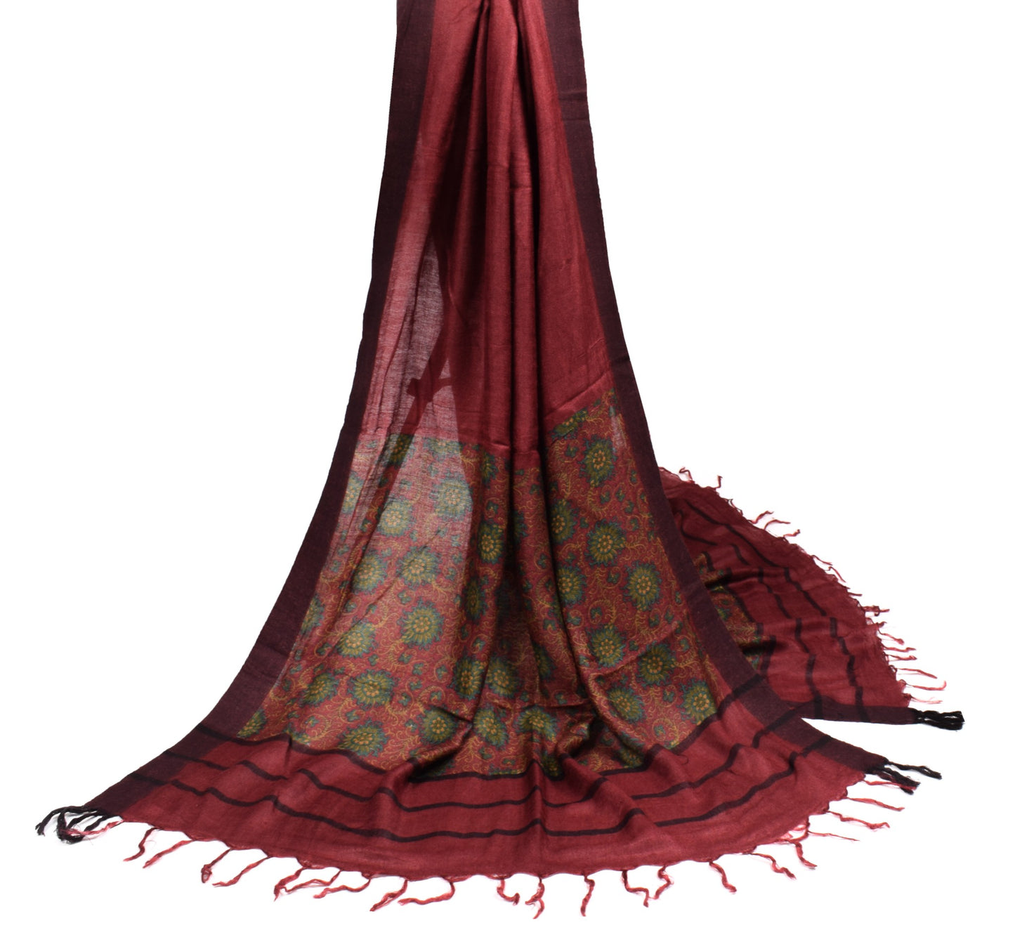 Sushila Vintage Maroon Dupatta Pure Woolen Printed & Woven Soft Long Stole Shawl