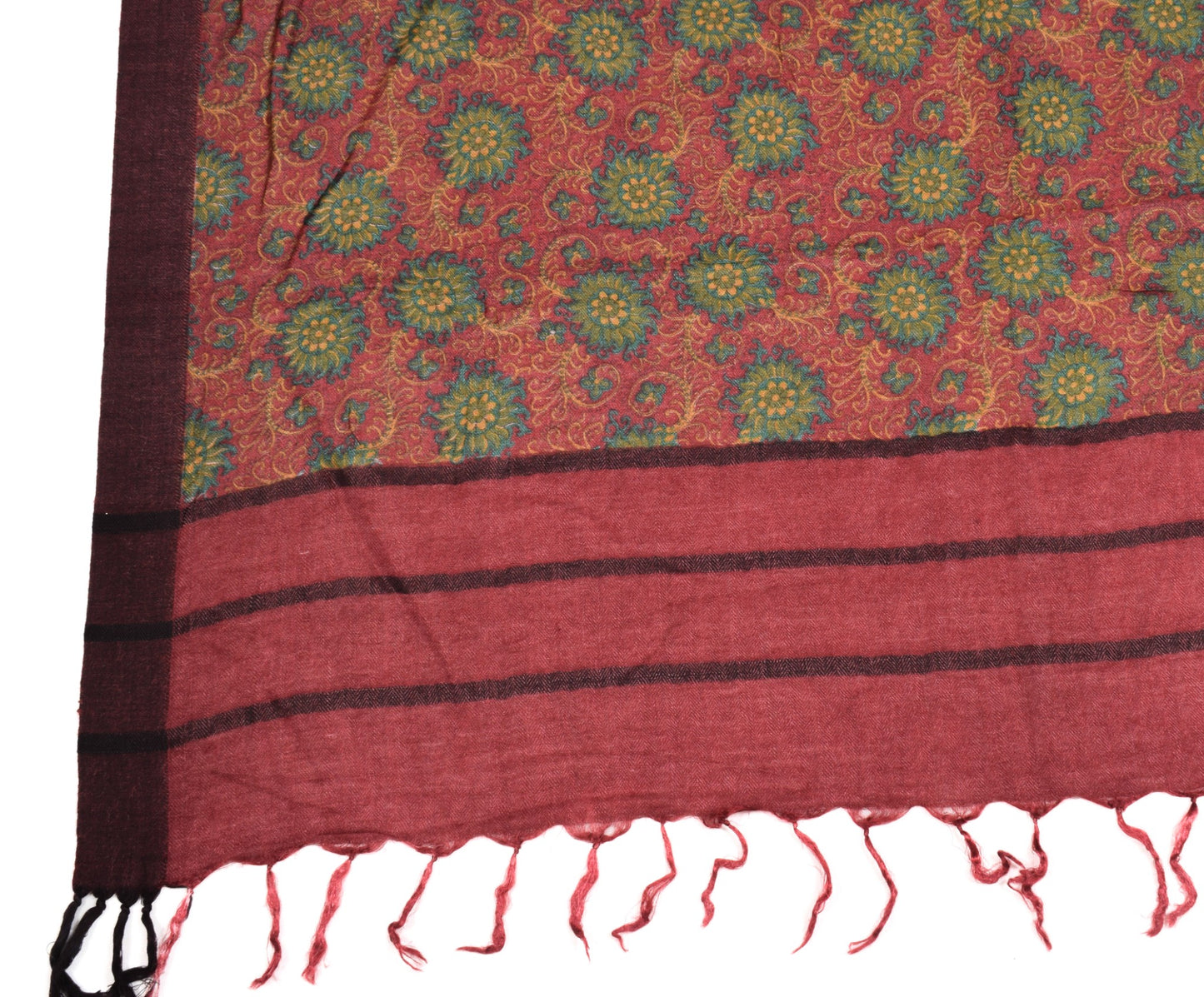 Sushila Vintage Maroon Dupatta Pure Woolen Printed & Woven Soft Long Stole Shawl