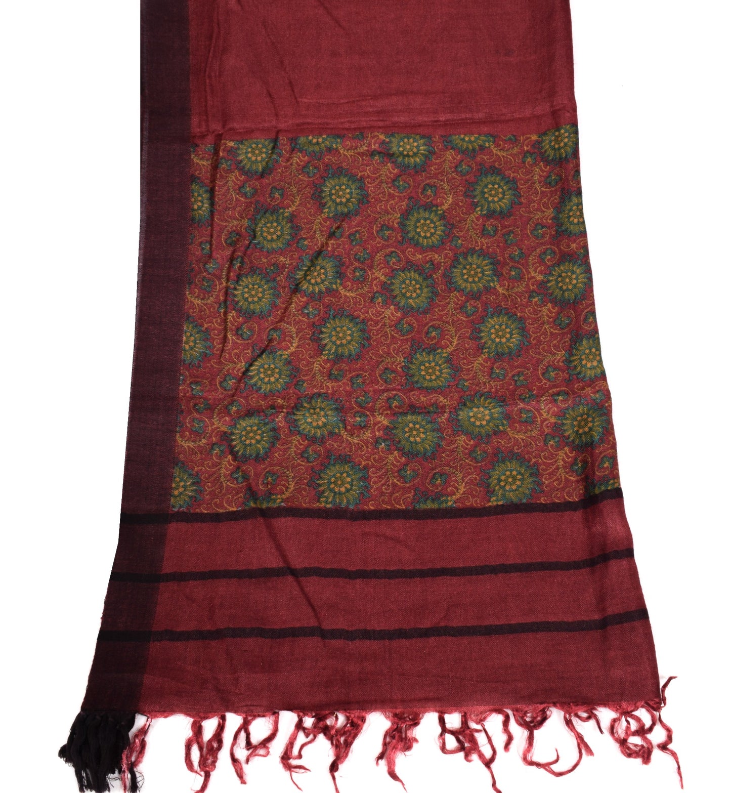 Sushila Vintage Maroon Dupatta Pure Woolen Printed & Woven Soft Long Stole Shawl
