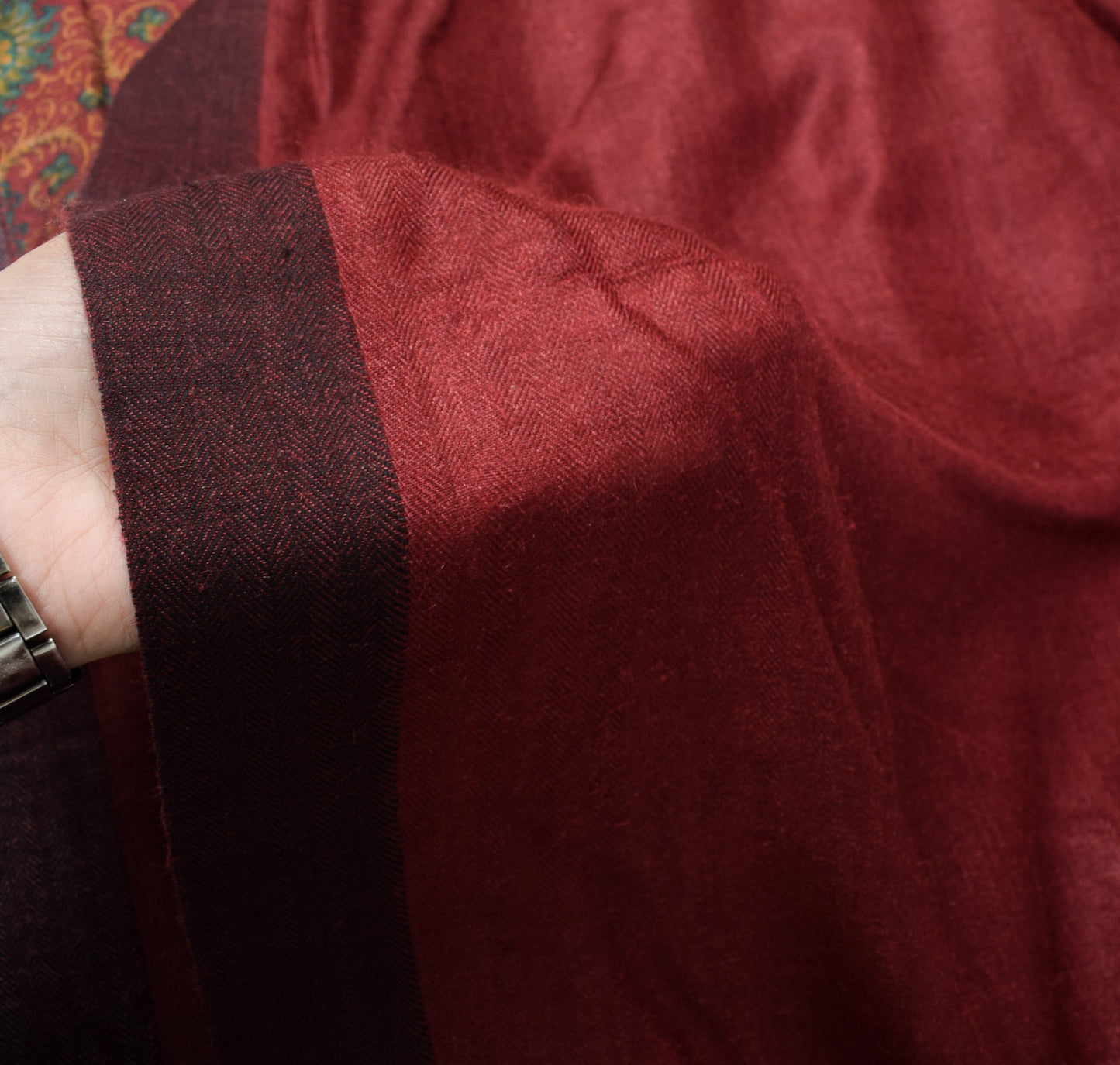 Sushila Vintage Maroon Dupatta Pure Woolen Printed & Woven Soft Long Stole Shawl