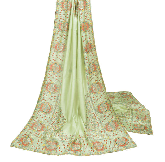 Sushila Vintage Pista Green Dupatta100% Pure Cotton Madhubani Printed Long Stole