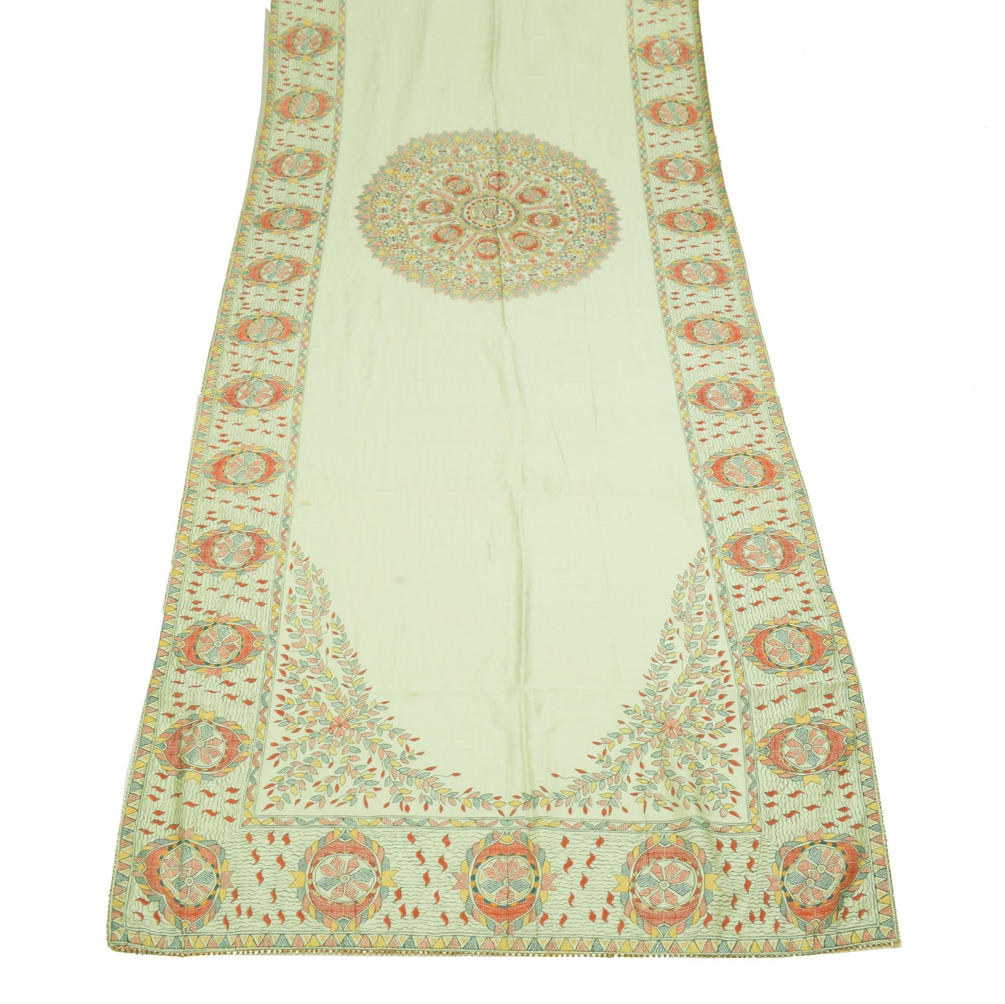 Sushila Vintage Pista Green Dupatta100% Pure Cotton Madhubani Printed Long Stole