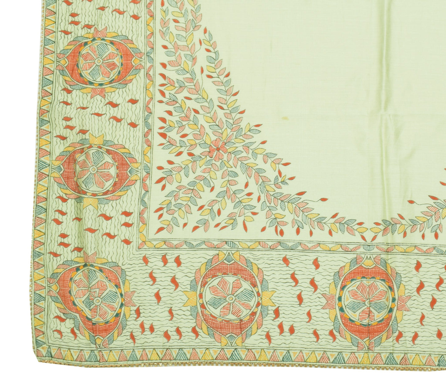 Sushila Vintage Pista Green Dupatta100% Pure Cotton Madhubani Printed Long Stole