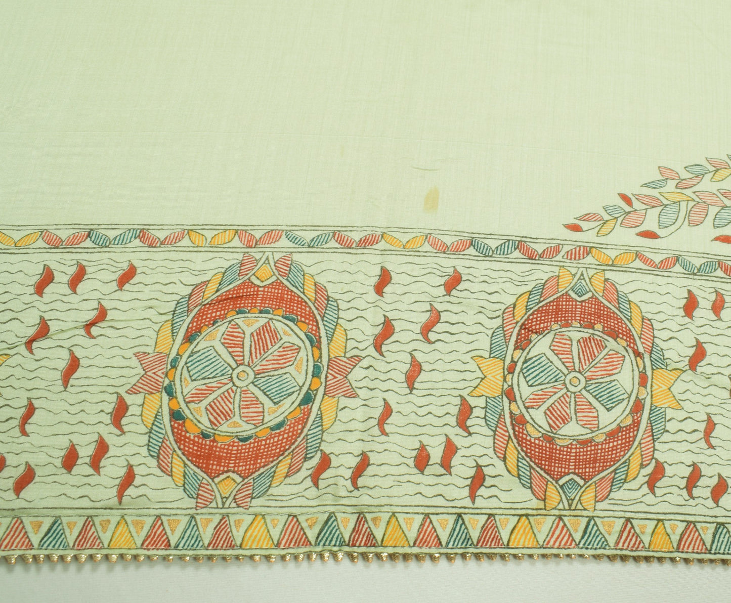 Sushila Vintage Pista Green Dupatta100% Pure Cotton Madhubani Printed Long Stole