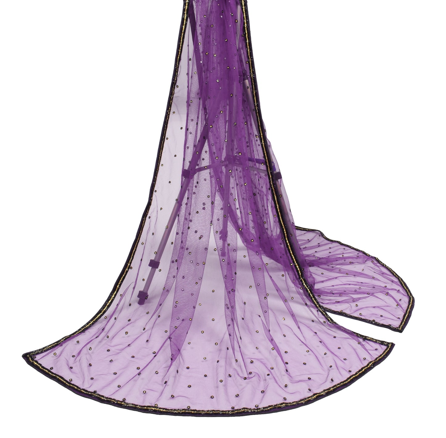 Sushila Vintage Purple Net Mesh Dupatta Glass Beads Embellish Fancy Long Stole