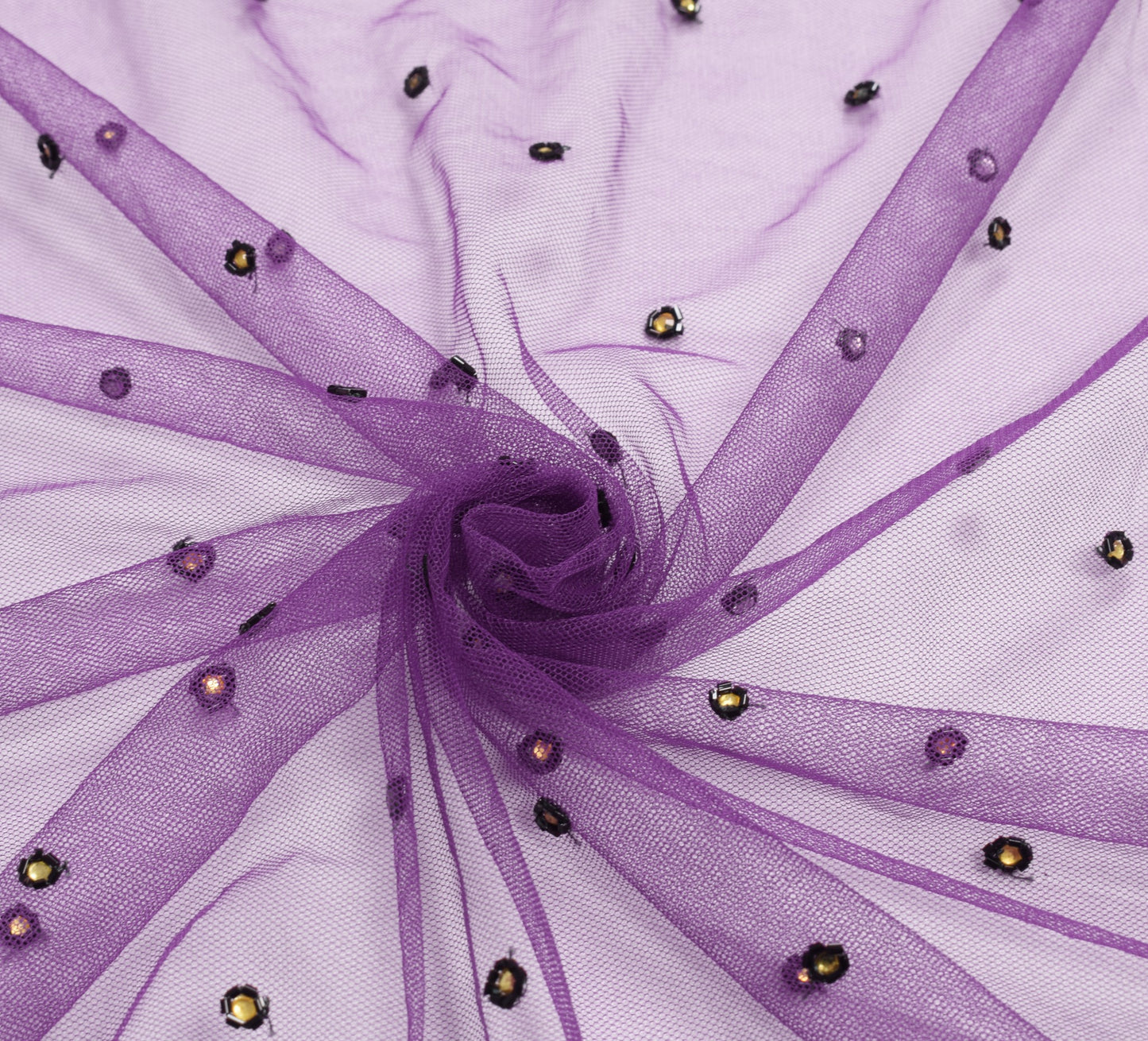 Sushila Vintage Purple Net Mesh Dupatta Glass Beads Embellish Fancy Long Stole