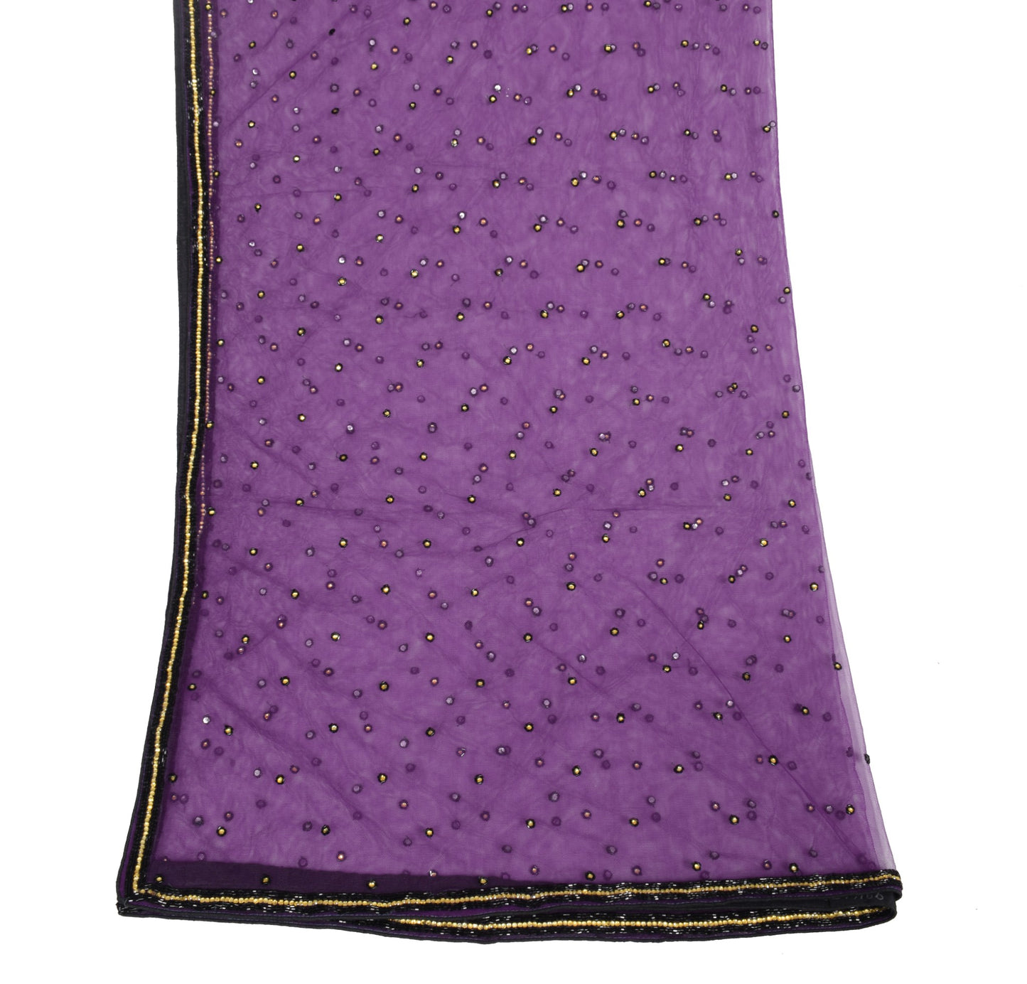 Sushila Vintage Purple Net Mesh Dupatta Glass Beads Embellish Fancy Long Stole