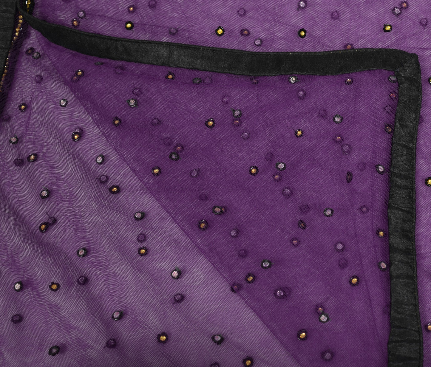 Sushila Vintage Purple Net Mesh Dupatta Glass Beads Embellish Fancy Long Stole