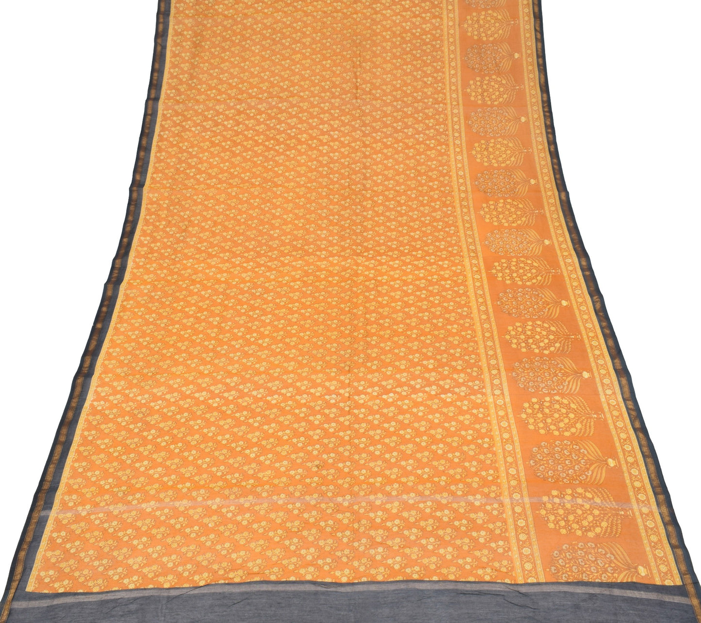 Sushila Vintage Mustard Floral Dupatta Pure Cotton Silk Printed Wrap Long Stole