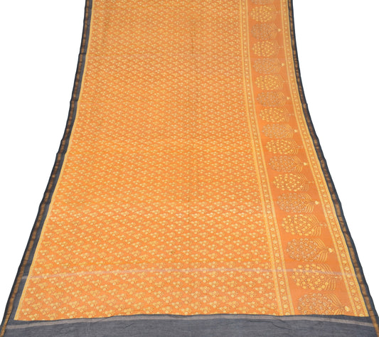 Sushila Vintage Mustard Floral Dupatta Pure Cotton Silk Printed Wrap Long Stole