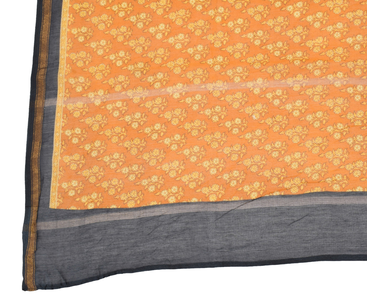 Sushila Vintage Mustard Floral Dupatta Pure Cotton Silk Printed Wrap Long Stole